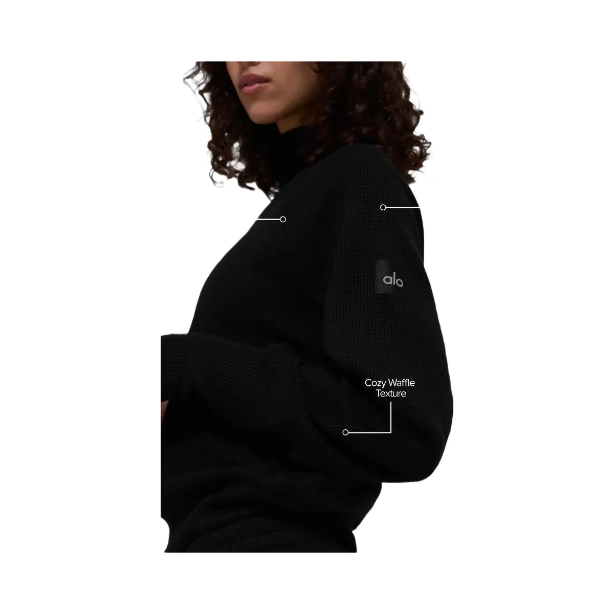 Alo Women's Waffle Weekend Escape Mock Neck Long Sleeve - Black