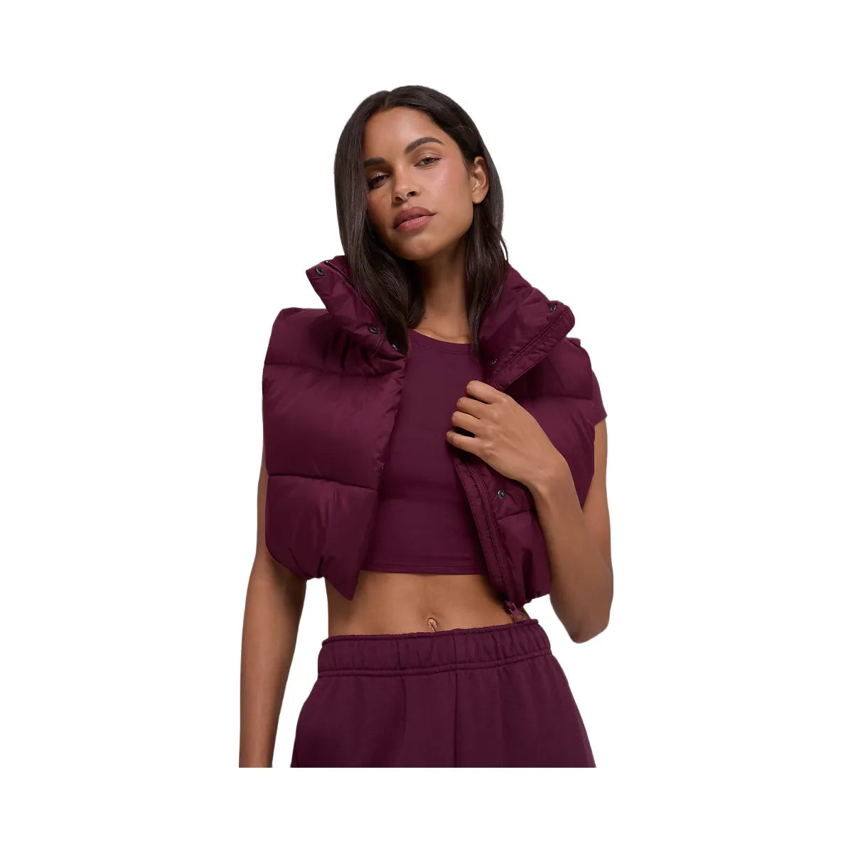 Alo Women's Cropped Gold Rush Puffer Vest - Burgundy
