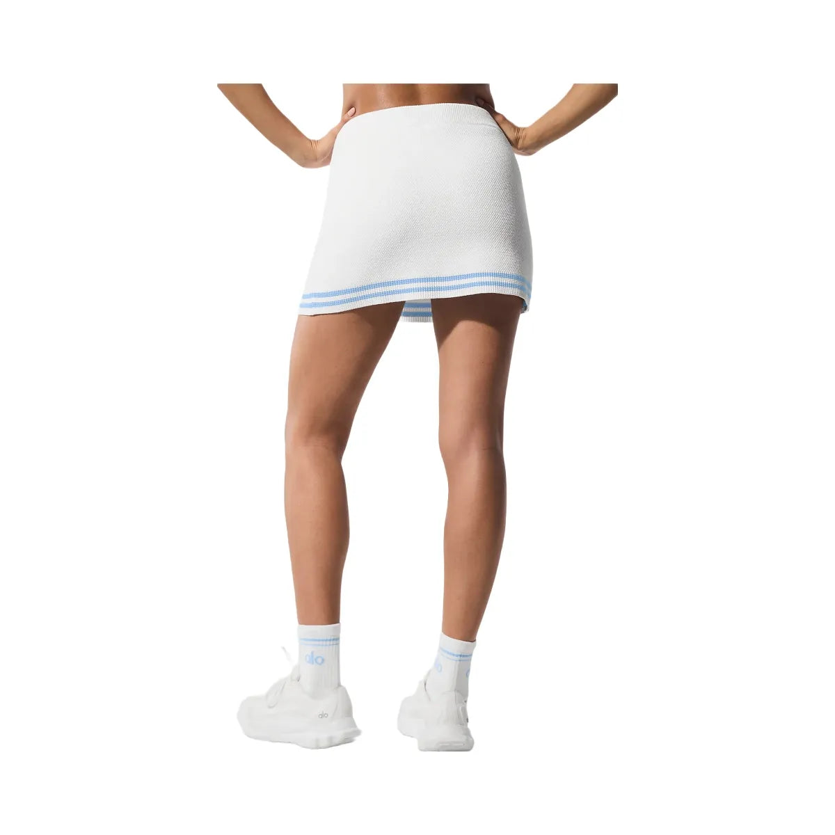 Alo Women's Tennis Club Sweater Knit Skirt - White/Seashell Blue