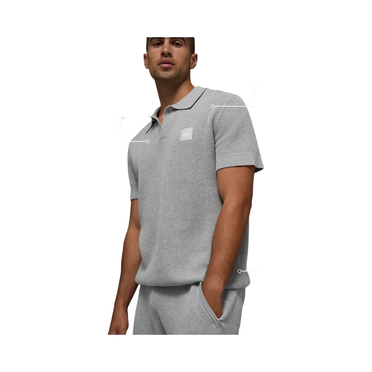 Alo Men's Sports Club Sweater Knit Polo - Athletic Heather Grey