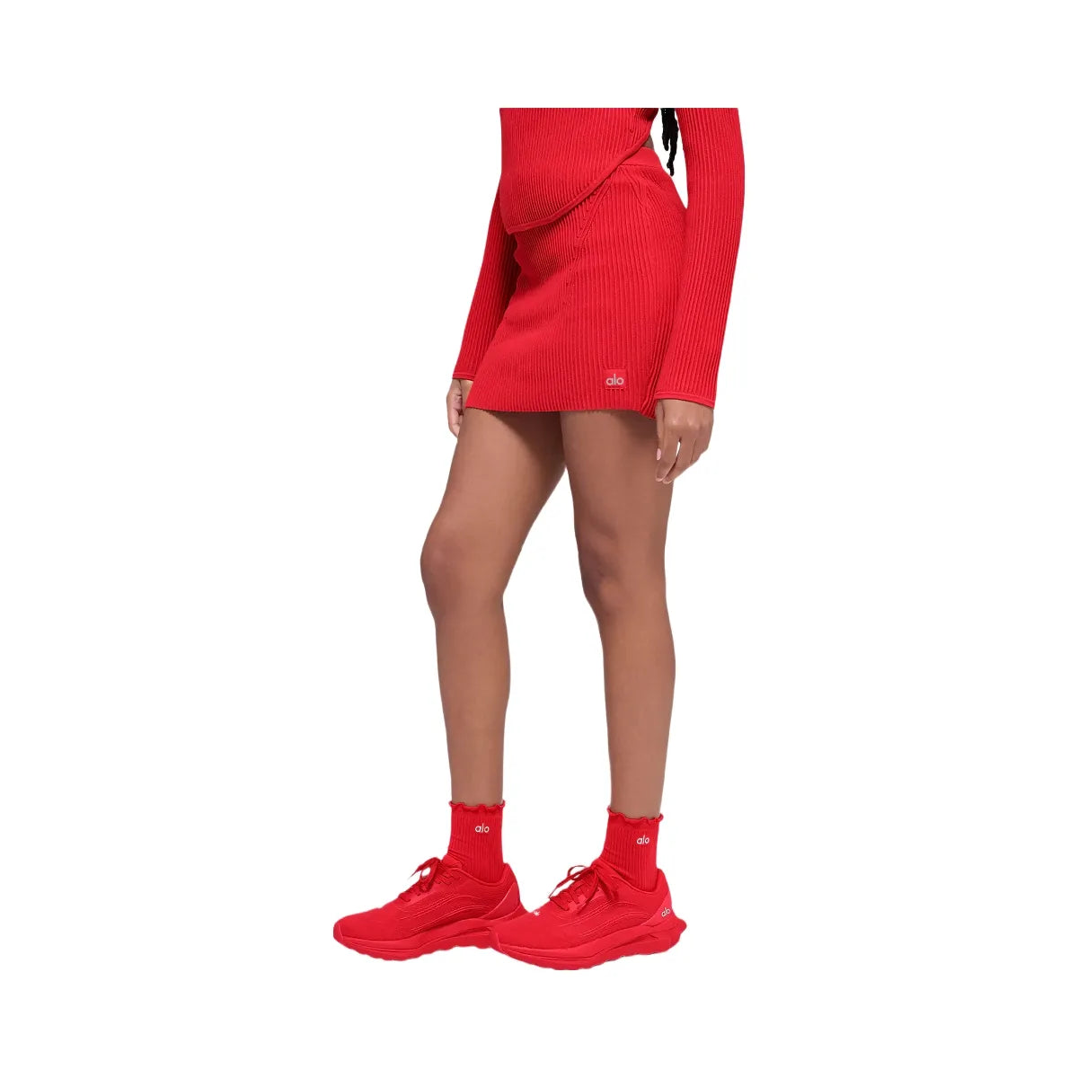 Alo Women's Denim Knit High-Waist Skirt - Bright Red