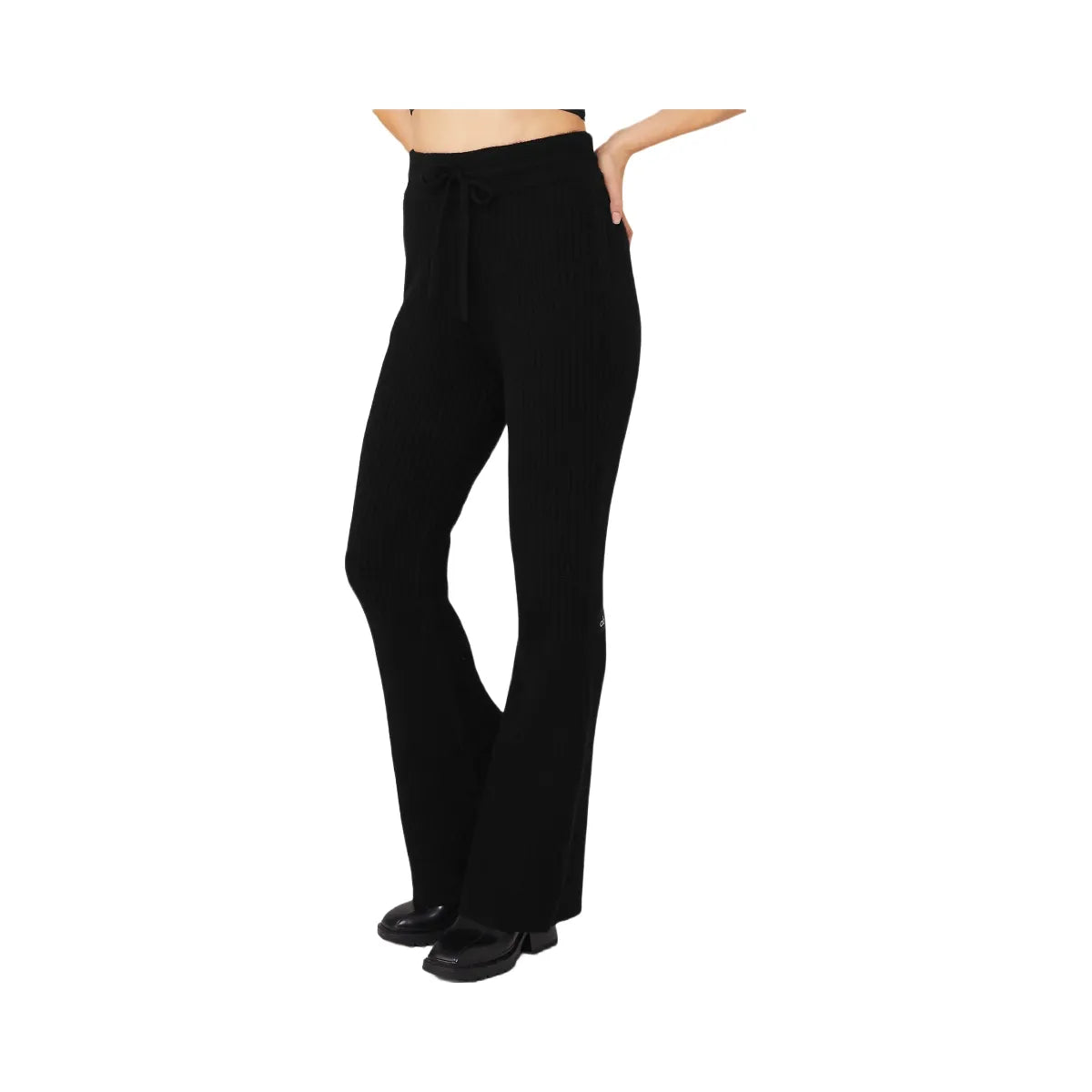 Alo Women's Cashmere Ribbed High-Waist Winter Dream Flare Pant - Black
