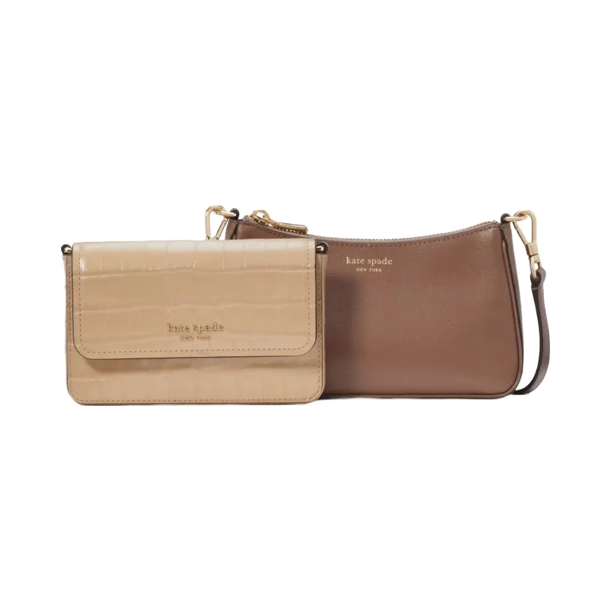 Kate Spade Double Up Croc Embossed Crossbody Warm Acorn Multi