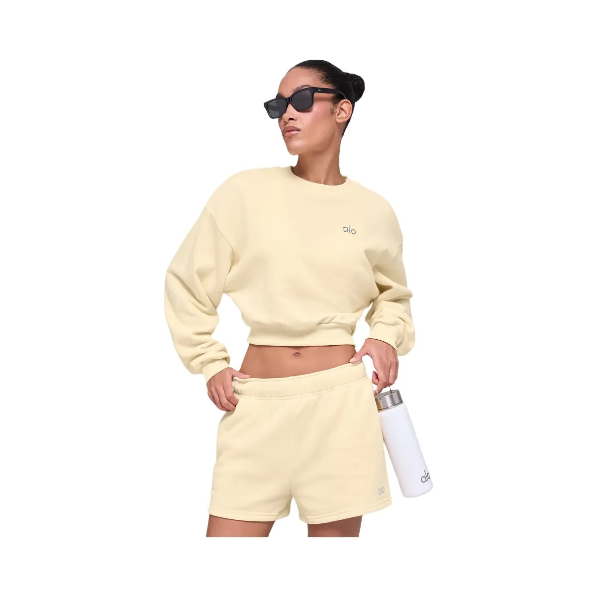 Alo Women's Cropped Accolade Crewneck - Candlelight Yellow
