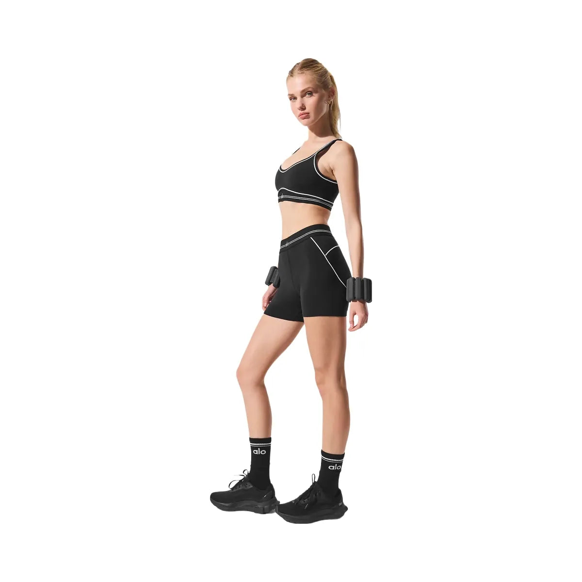 Alo Women's 4” Airbrush High-Waist Heart Throb Short - Black/White