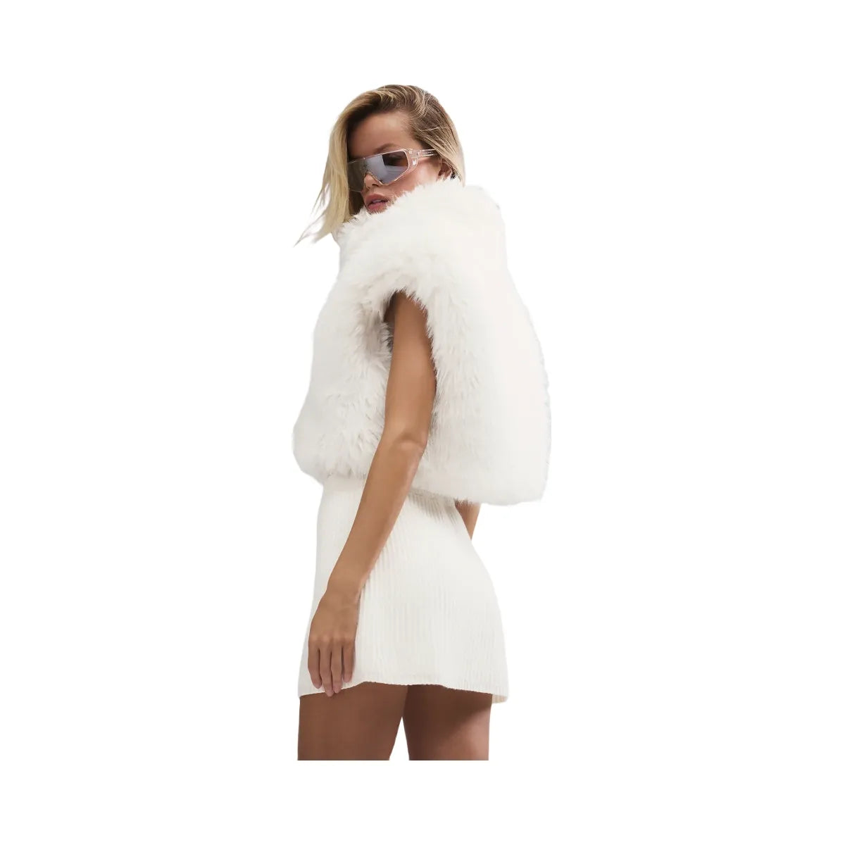 Alo Women's Opulent Faux Fur Cropped Vest - Ivory