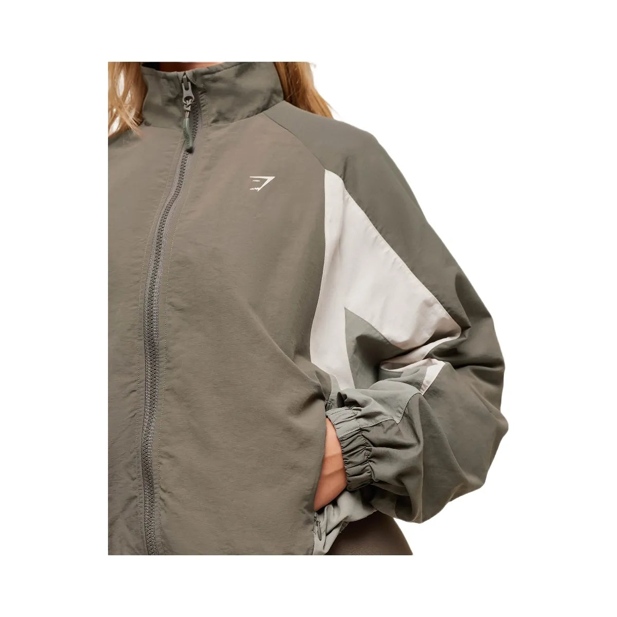 Gymshark Contrast Woven Jacket - Camo Brown/Linen Brown/Oat White