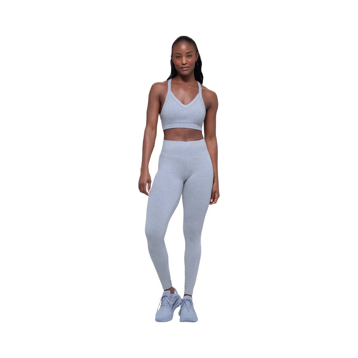 Alo Women's Seamless High-Waist Two Tone Rib Legging - Winter Frost Heather