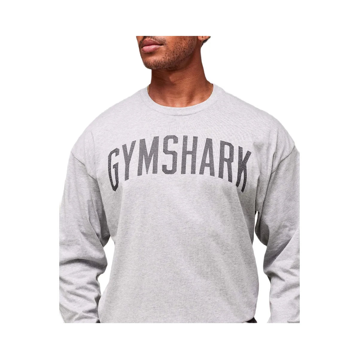 Gymshark Worn Graphic Long Sleeve T-Shirt - Light Grey Core Marl