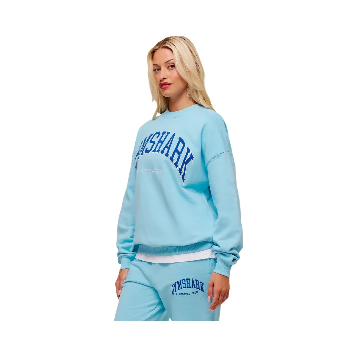 Gymshark Collegiate Graphic Crew Neck Pullover - Athletic Light Blue