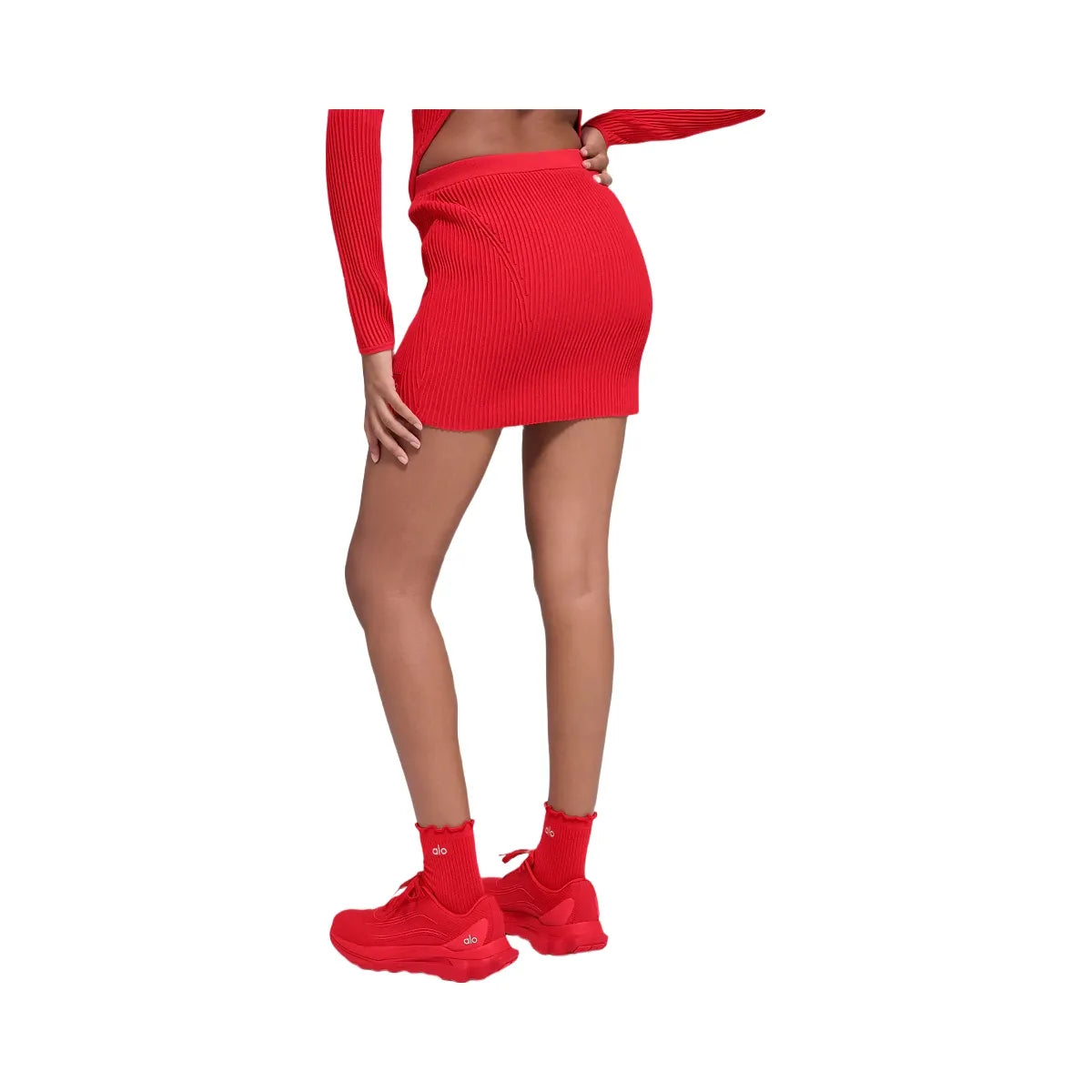 Alo Women's Denim Knit High-Waist Skirt - Bright Red