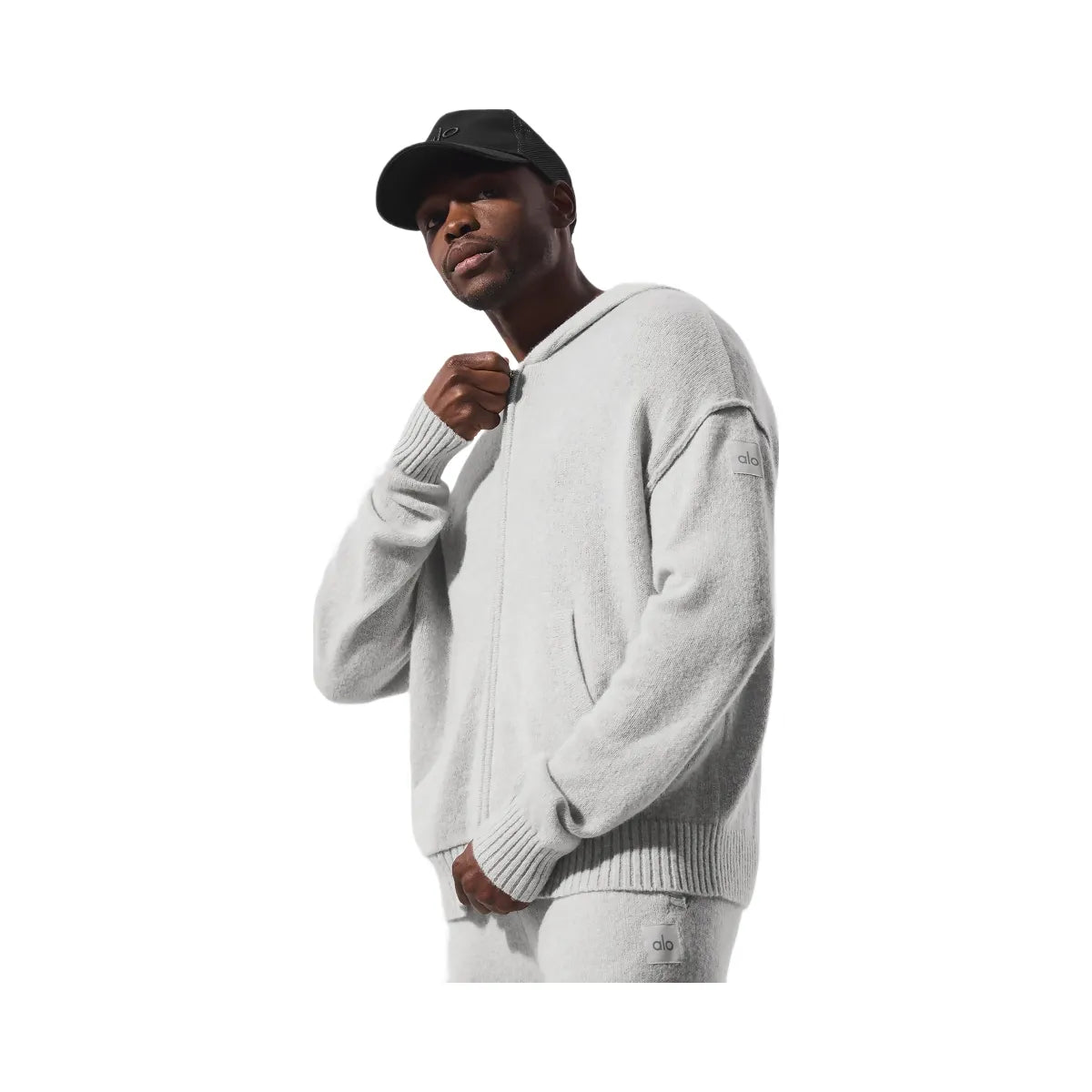 Alo Men's Wool Cashmere New Class Full Zip Hoodie - Pearl Grey Heather
