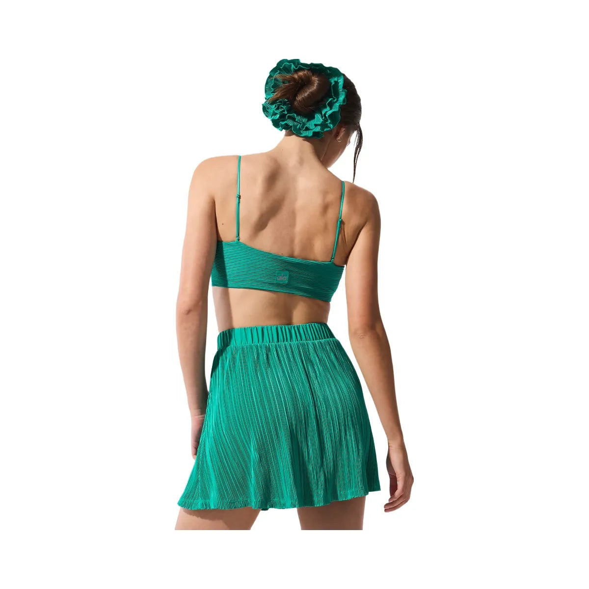 Alo Women's Micro Plisse Game On Bra - Spruce Green