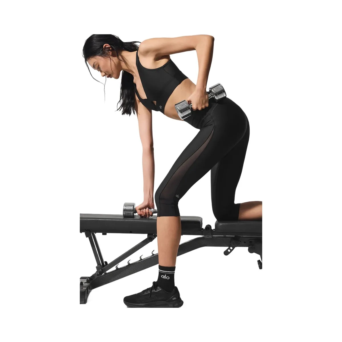 Alo Women's Airlift Mesh High-Waist Just Right Capri - Black