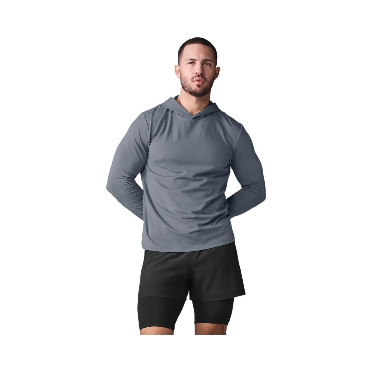 Alo Men's Conquer Reform Long Sleeve With Hood - Steel Grey