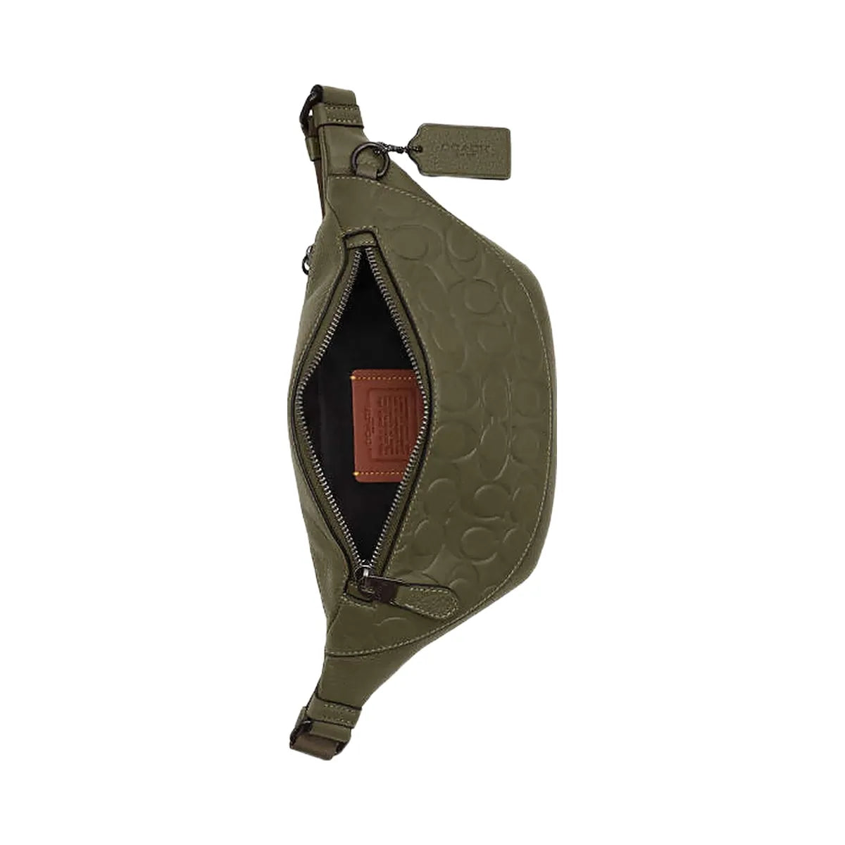 Coach Warren Mini Belt Bag In Signature Leather Black Copper-Olive Drab