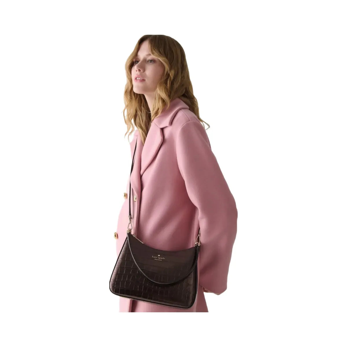 Kate Spade Margot Metallic Croc Embossed Convertible Shoulder Bag Hot Fudge
