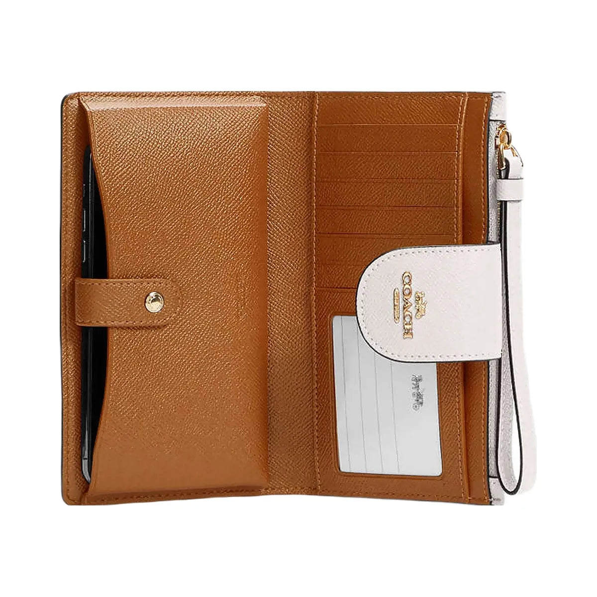 Coach Phone Wallet Crossgrain Leather-Gold-Chalk