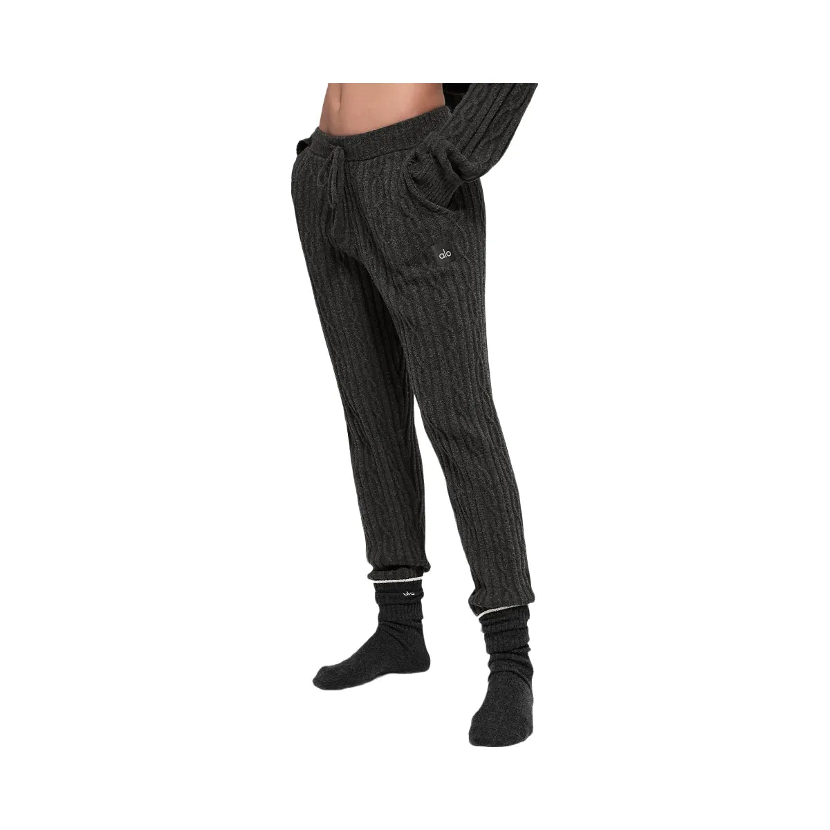 Alo Women's Cable Knit Winter Bliss Pant - Dark Heather Grey