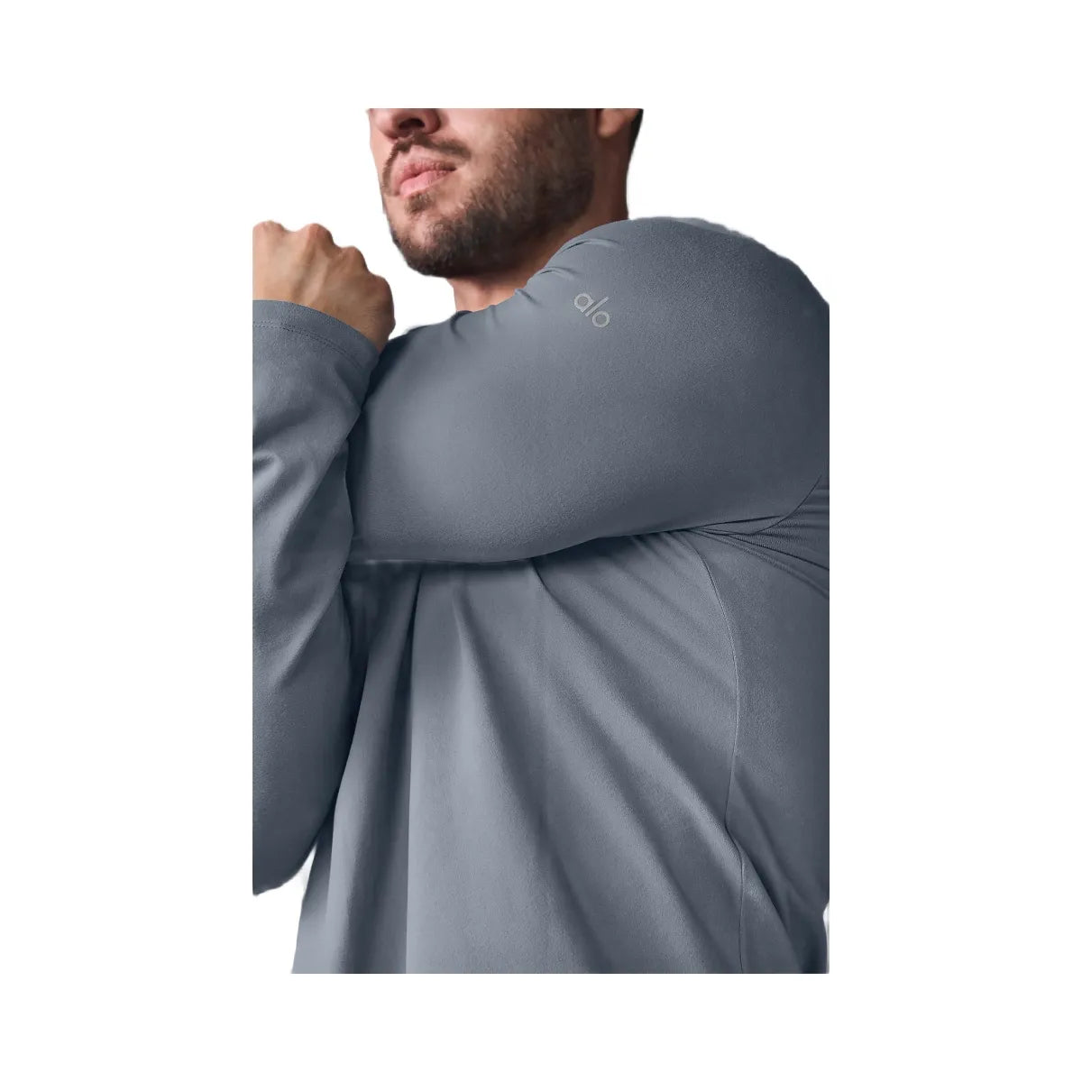 Alo Men's Conquer Reform Long Sleeve With Hood - Steel Grey