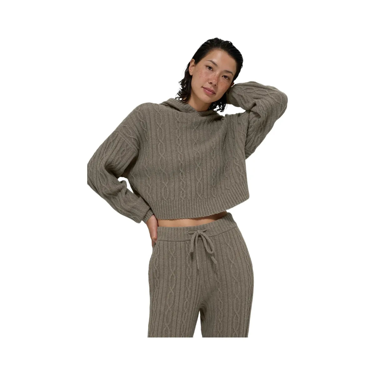 Alo Women's Cable Knit Winter Bliss Hoodie - Light Cocoa
