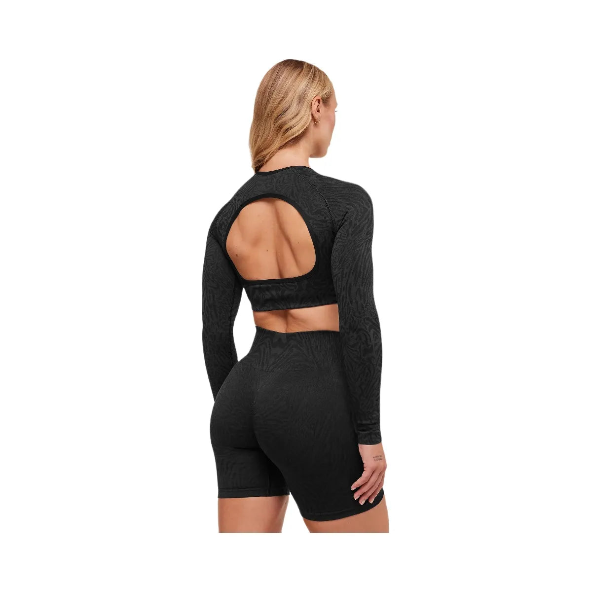 Gymshark Adapt Animal Long Sleeve Crop Top - Black/Asphalt Grey