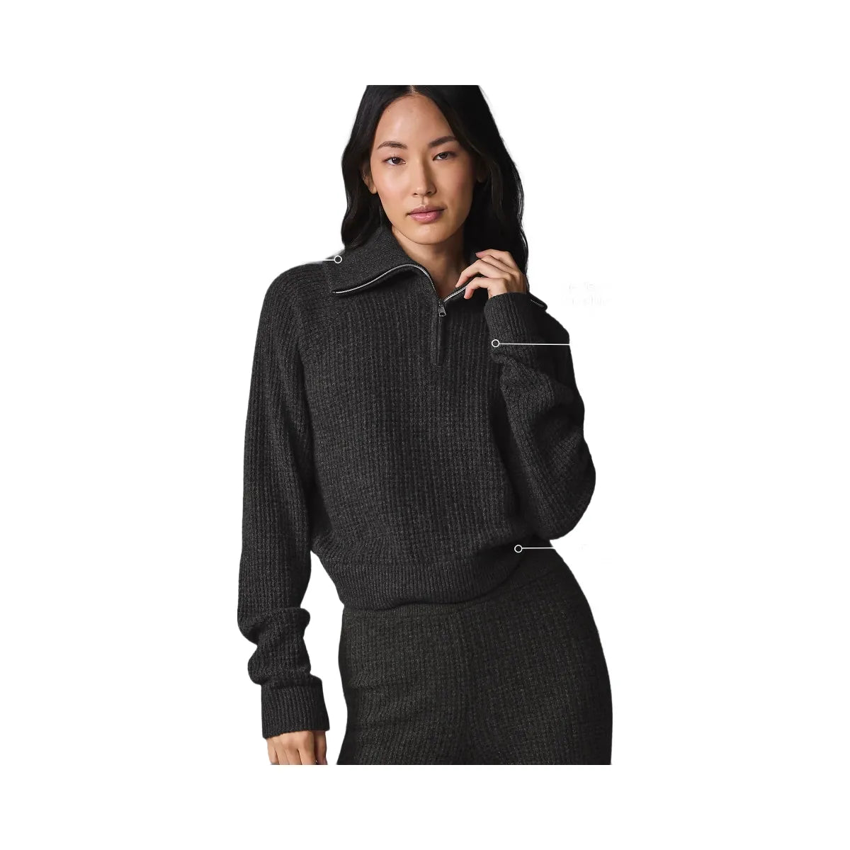 Alo Women's Cashmere Plush Waffle 1/4 Zip Pullover - Dark Heather Grey