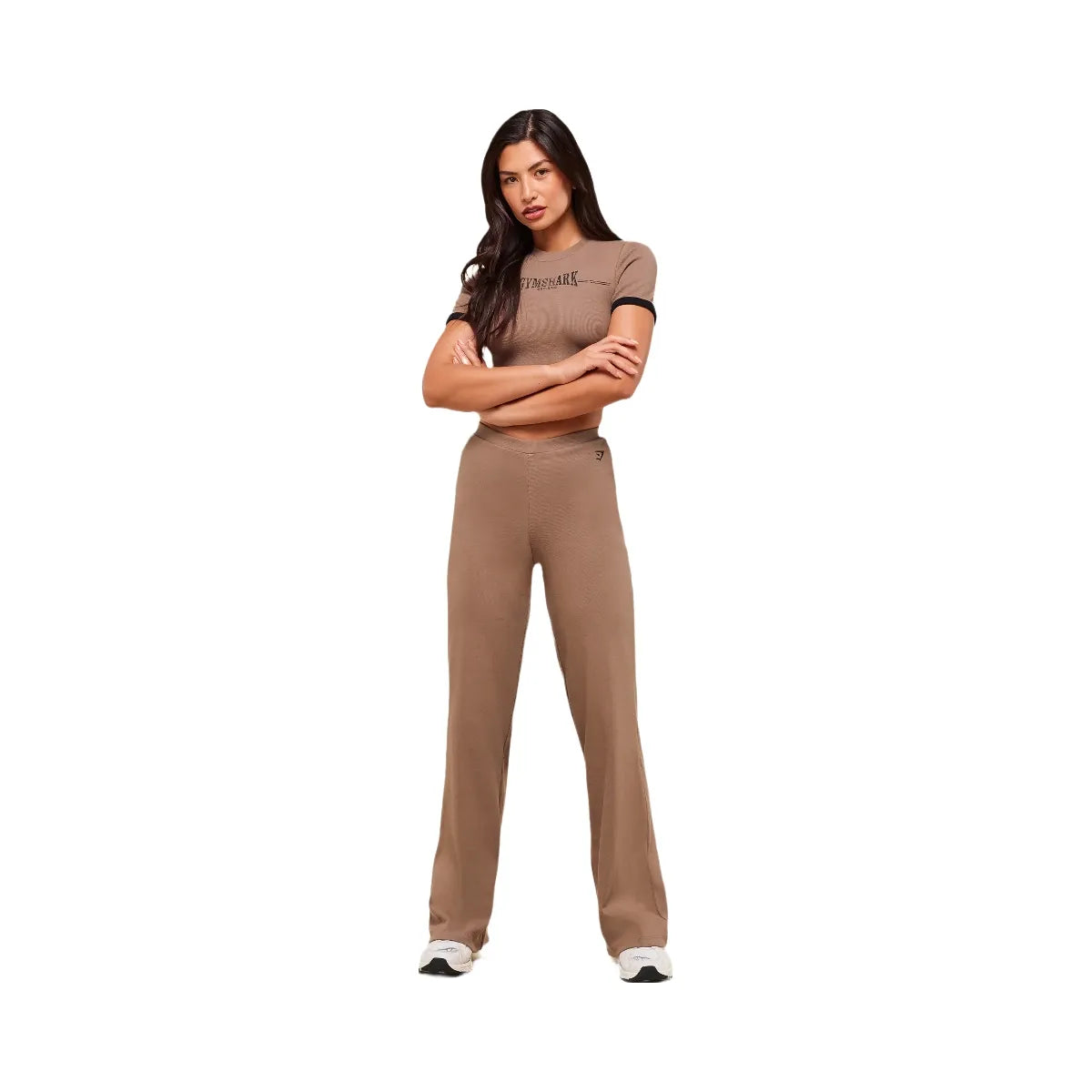 Gymshark Ribbed Cotton Straight Leg Pants - Mocha Mauve/Black