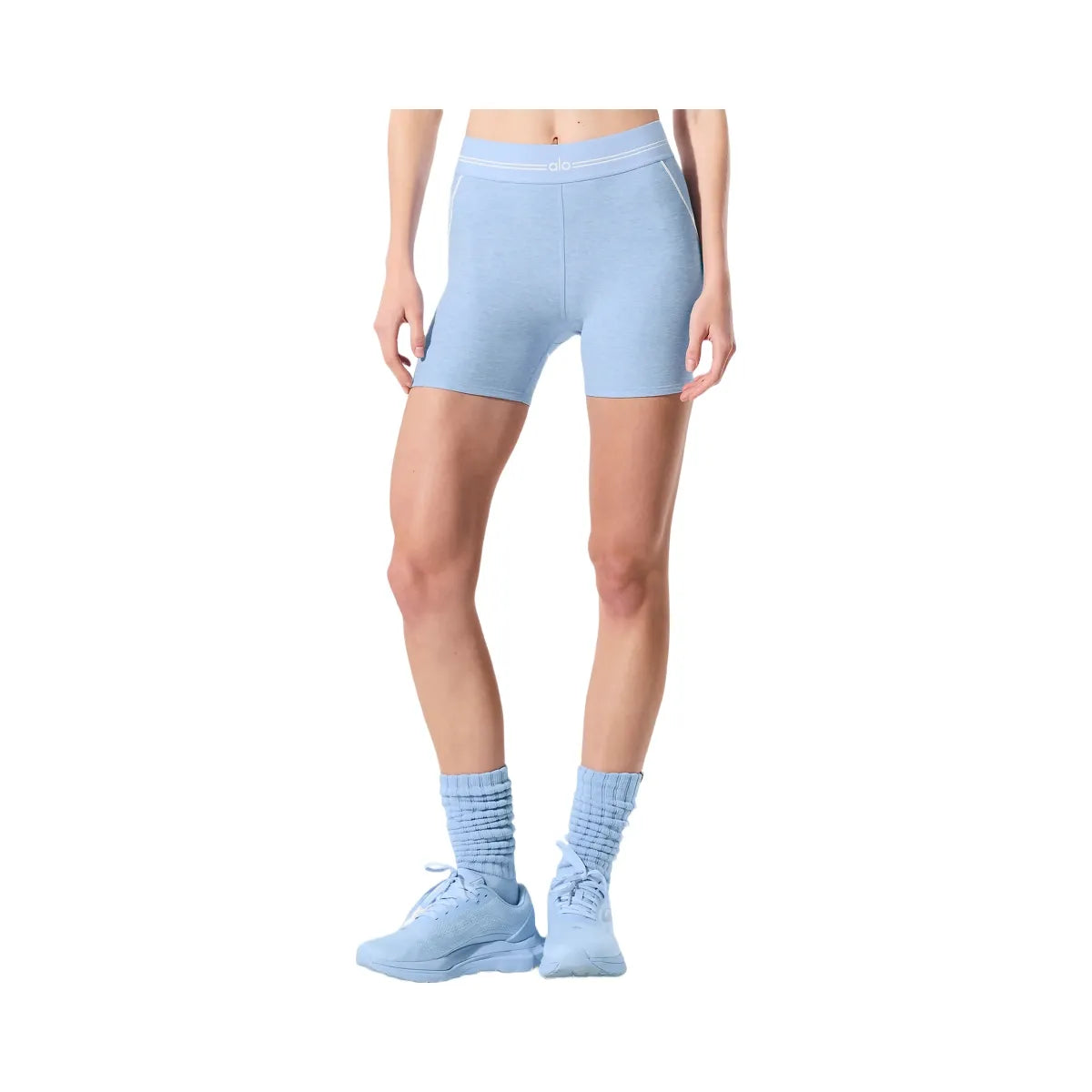 Alo Women's 4” Alosoft High-Waist Heart Throb Short - Seashell Blue Heather/White