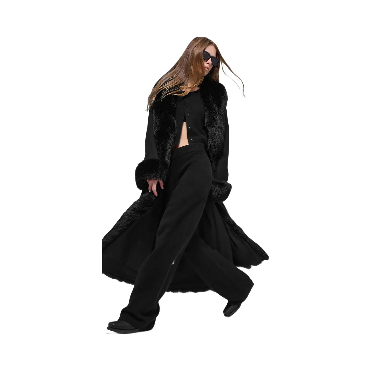 Alo Women's Faux Fur Trimmed Longline Coat - Black