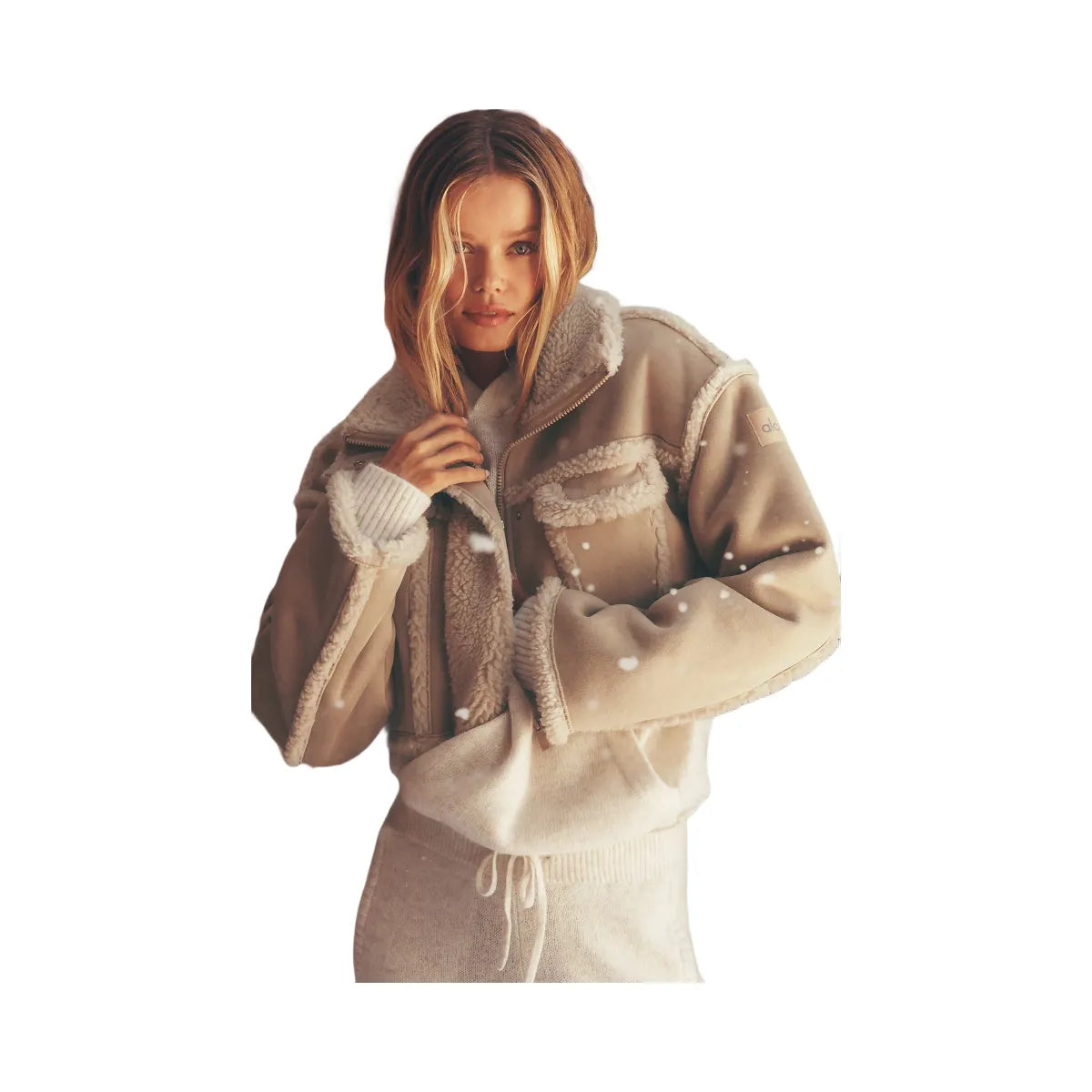 Alo Women's Faux Shearling Snowfall Cropped Jacket - Woodland Tan