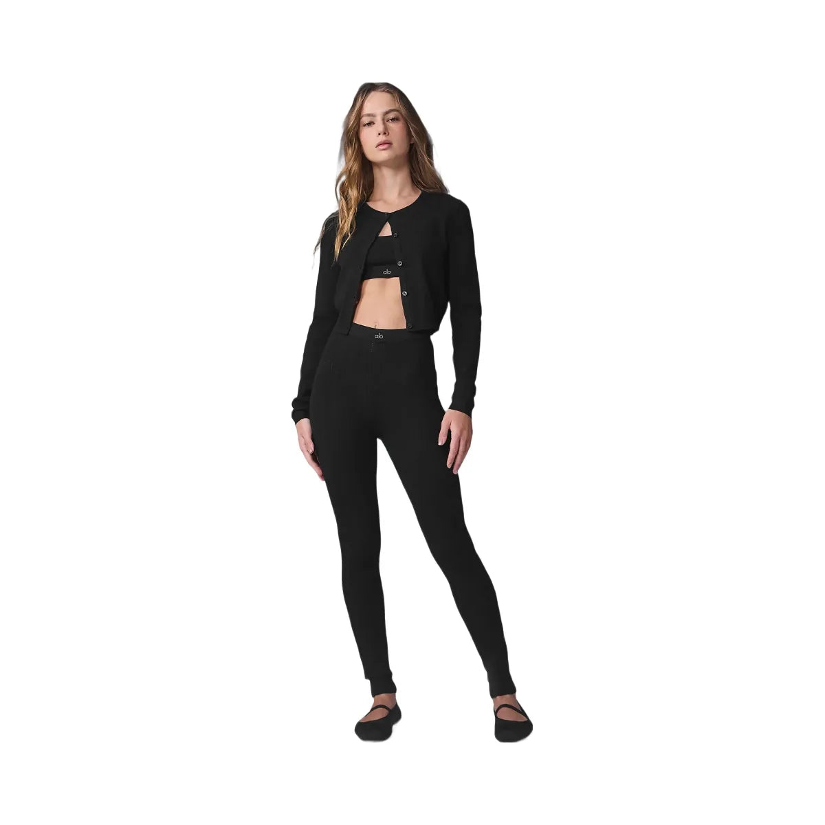 Alo Women's Pointelle Sweater High-Waist Be Mine Legging - Black