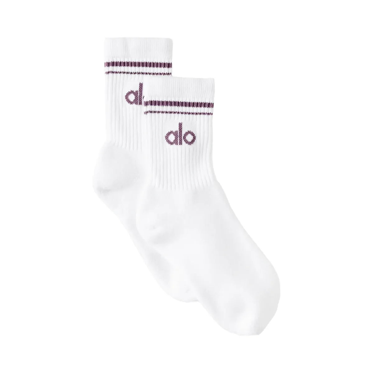 Alo Unisex Half-Crew Throwback Sock - White/Plum Kiss