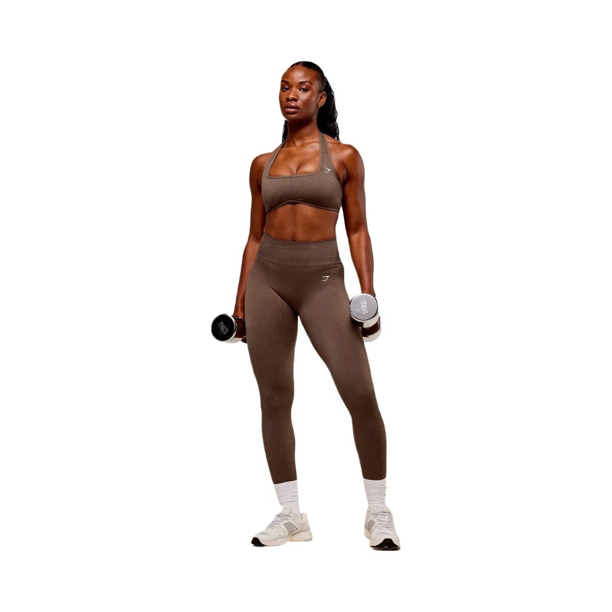 Gymshark Adapt Fleck x Whitney Halterneck Sports Bra - Soft Brown/Chestnut Pink