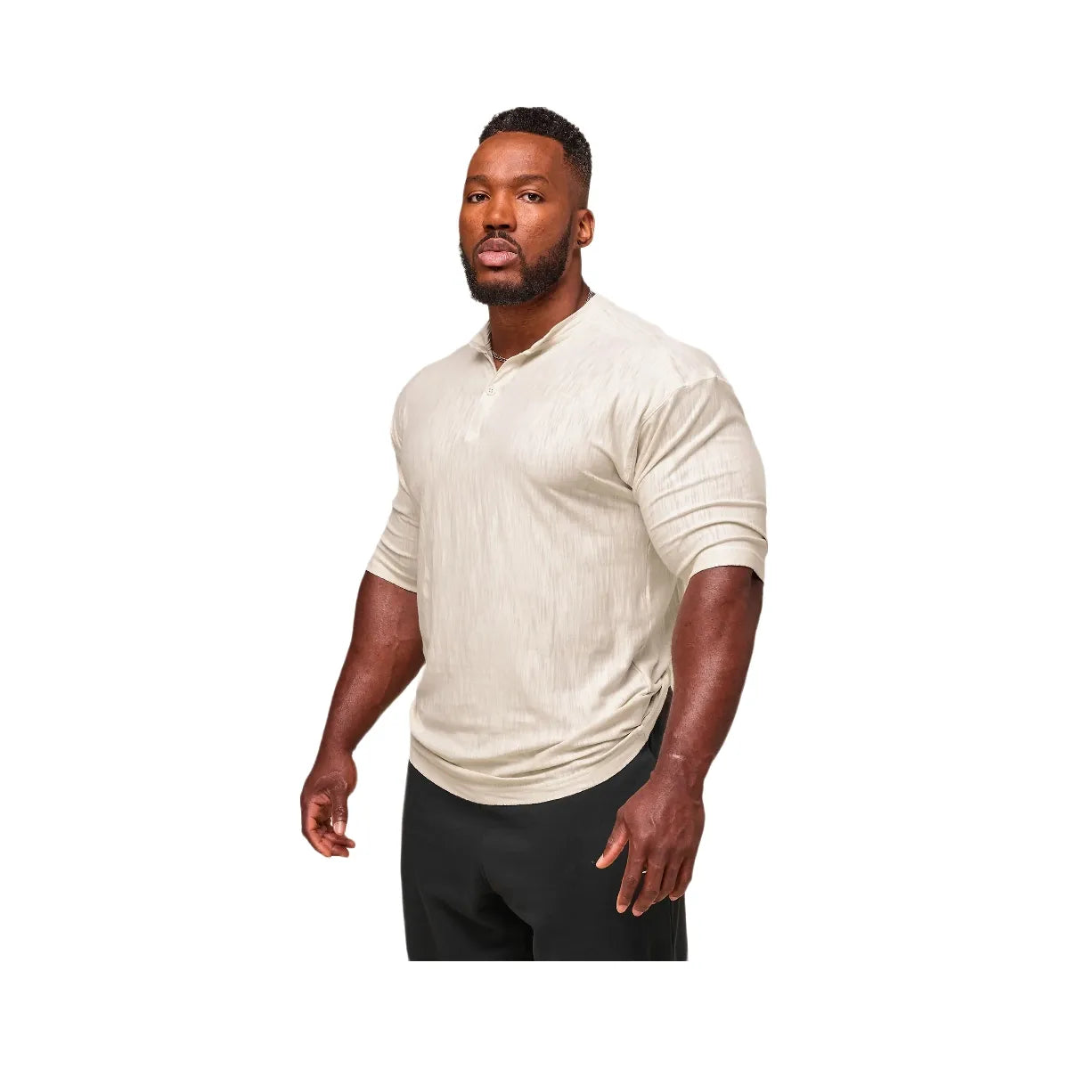 Gymshark Lightweight Slub Textured 3/4 Henley - Oat White