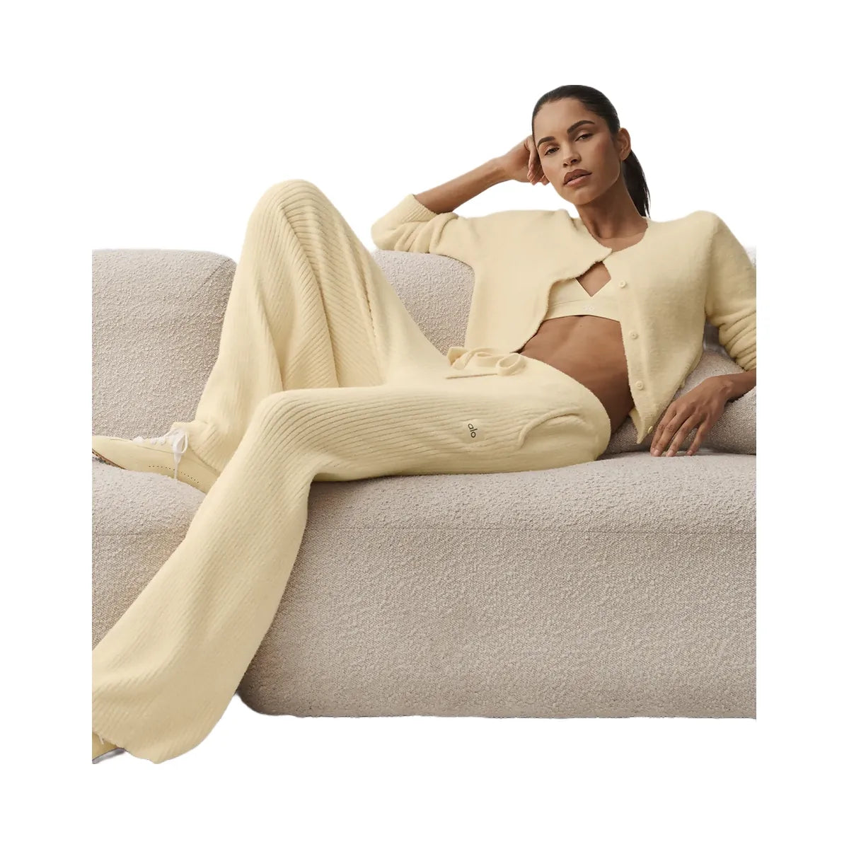 Alo Women's Snuggle Up Sweater High-Waist Wide Leg Pant - Candlelight Yellow