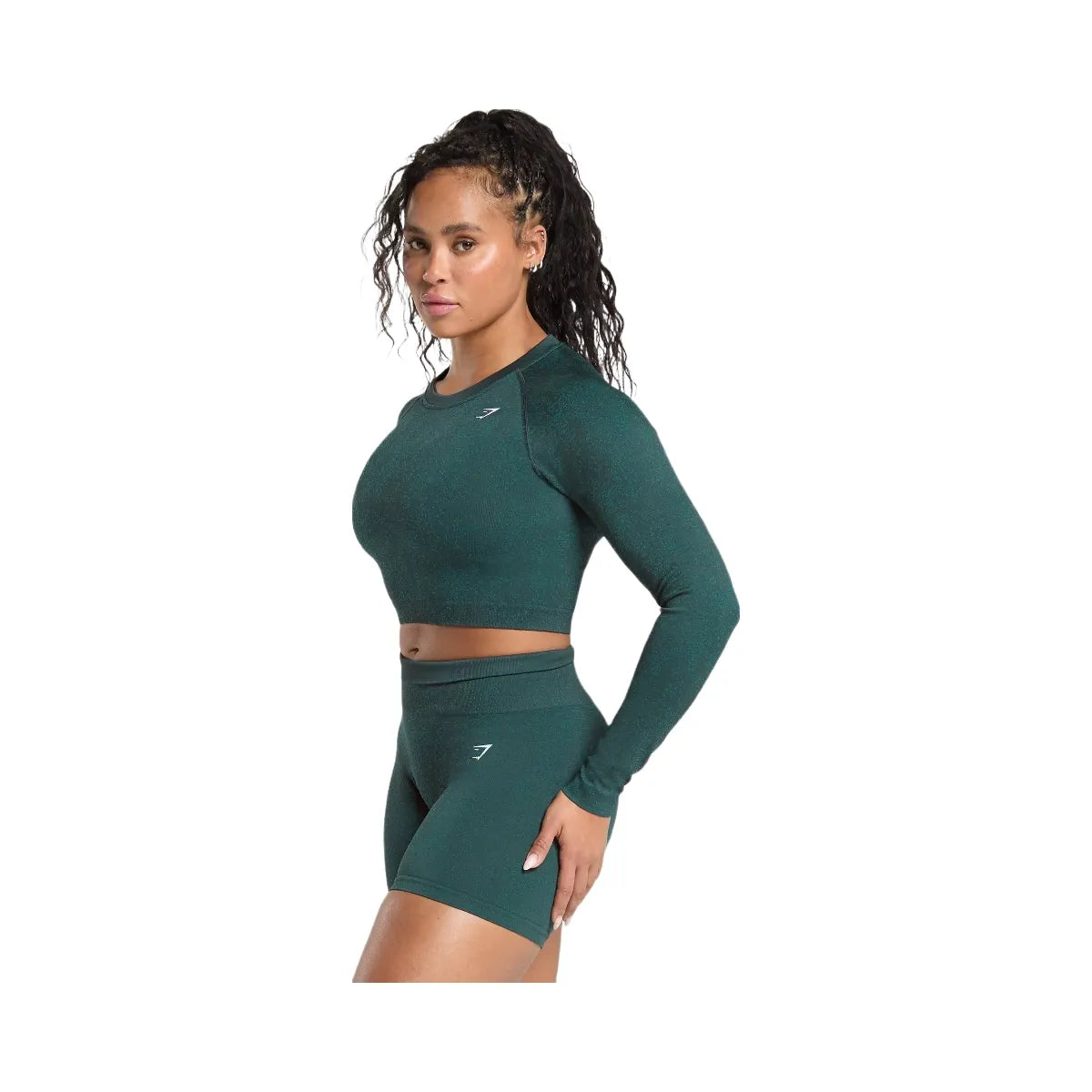 Gymshark Adapt Fleck Seamless Long Sleeve Crop Top - Darkest Teal/Functional Teal