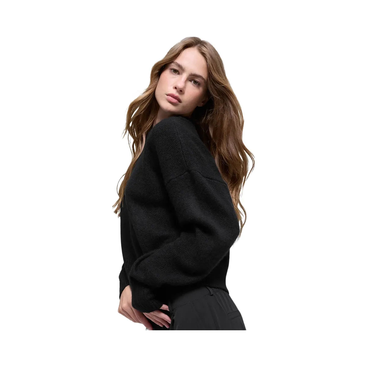 Alo Women's Wool Cashmere Cropped New Class Crewneck Sweater - Black