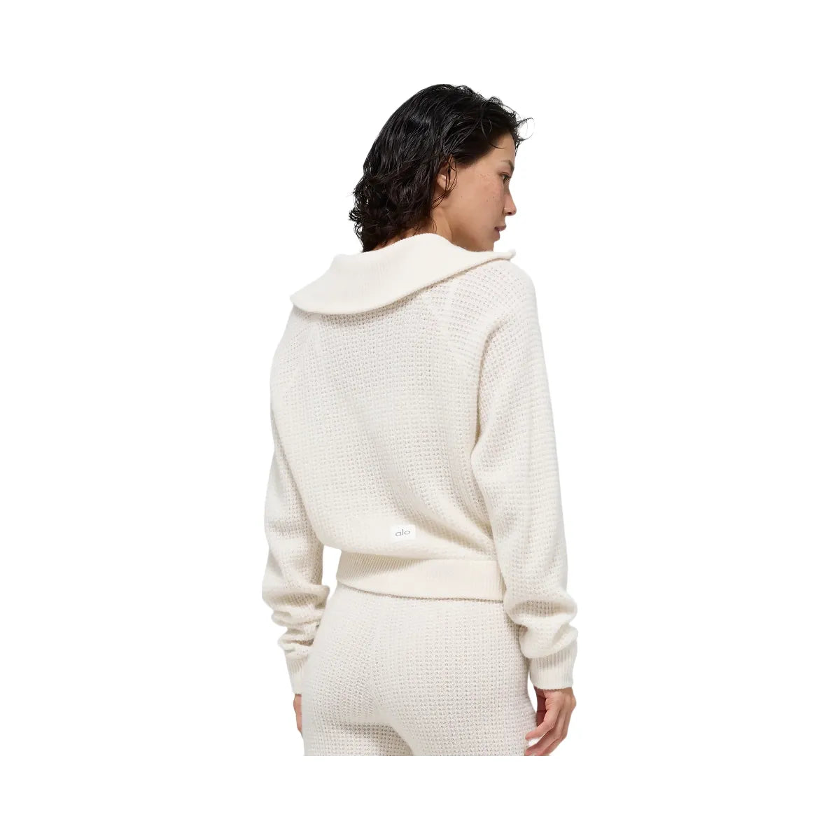 Alo Women's Cashmere Plush Waffle 1/4 Zip Pullover - Ivory