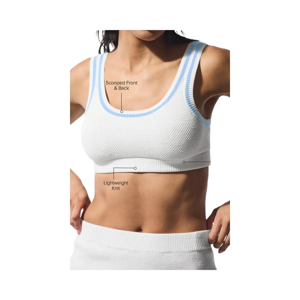 Alo Women's Tennis Club Sweater Knit Bra - White/Seashell Blue