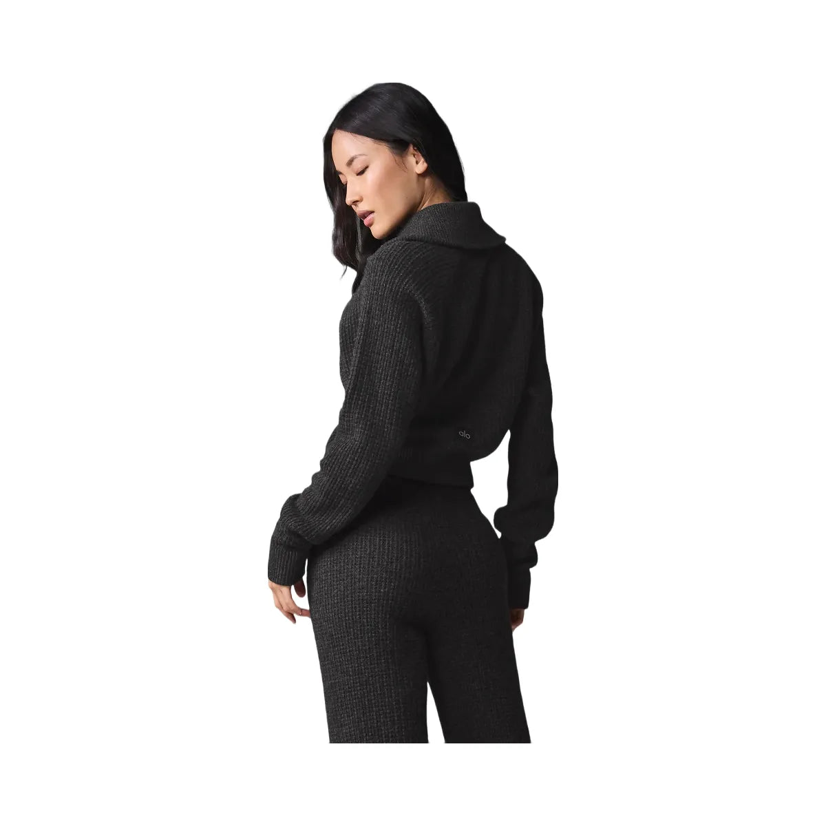 Alo Women's Cashmere Plush Waffle 1/4 Zip Pullover - Dark Heather Grey