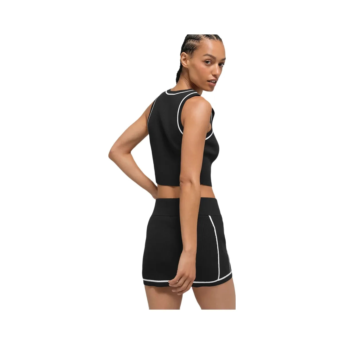 Alo Women's Ribbed Sweater Knit Highline Mini Skirt - Black/White