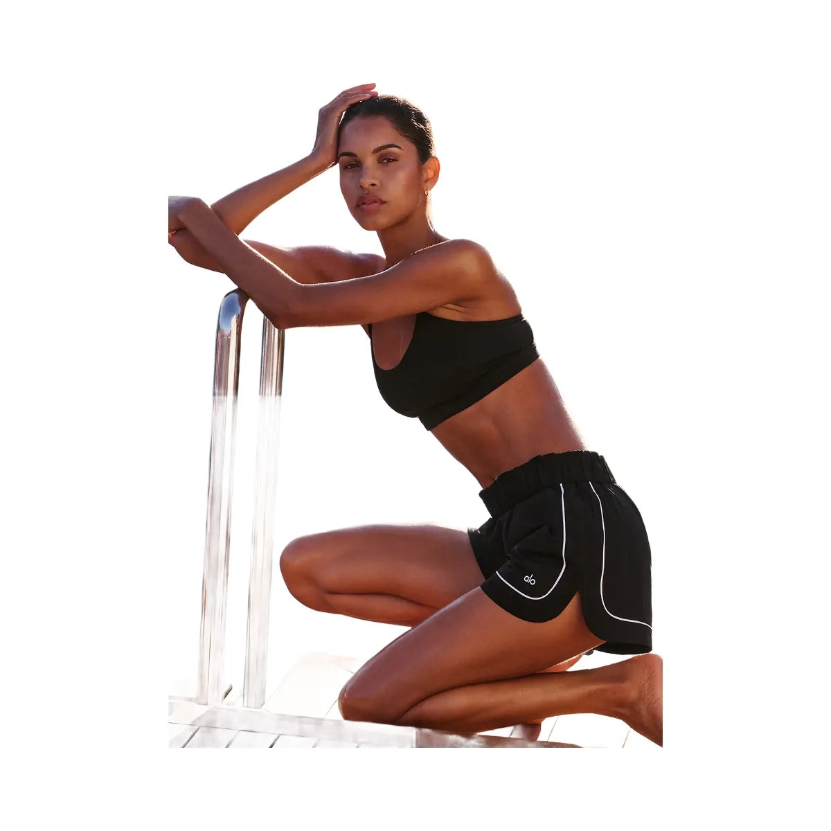 Alo Women's Motivate Track Short - Black/White