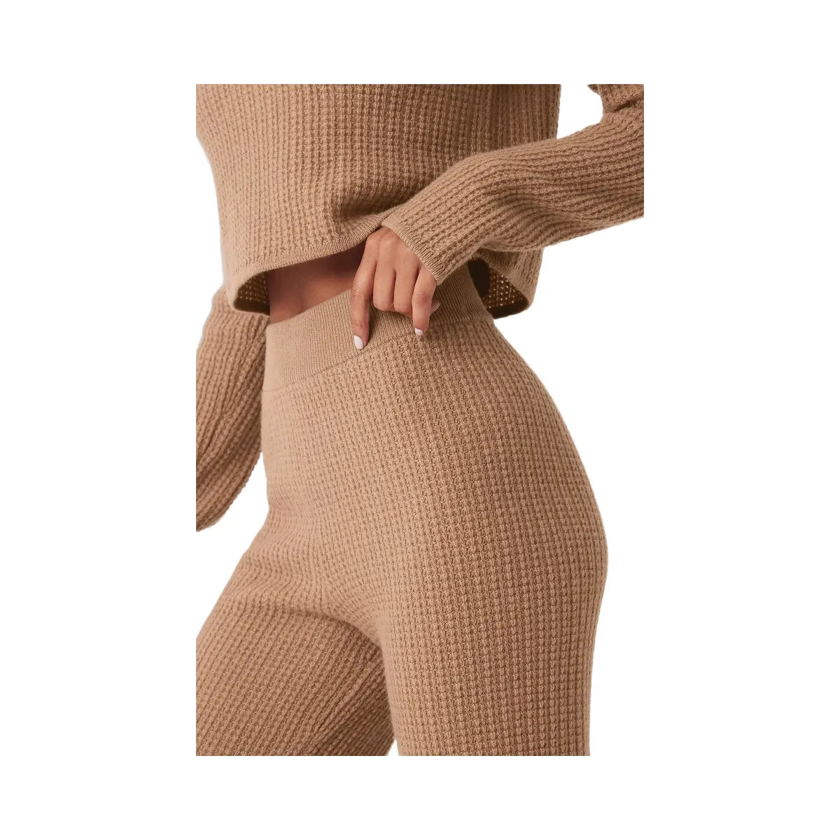 Alo Women's Cashmere High-Waist Plush Waffle Pant - Toasted Almond