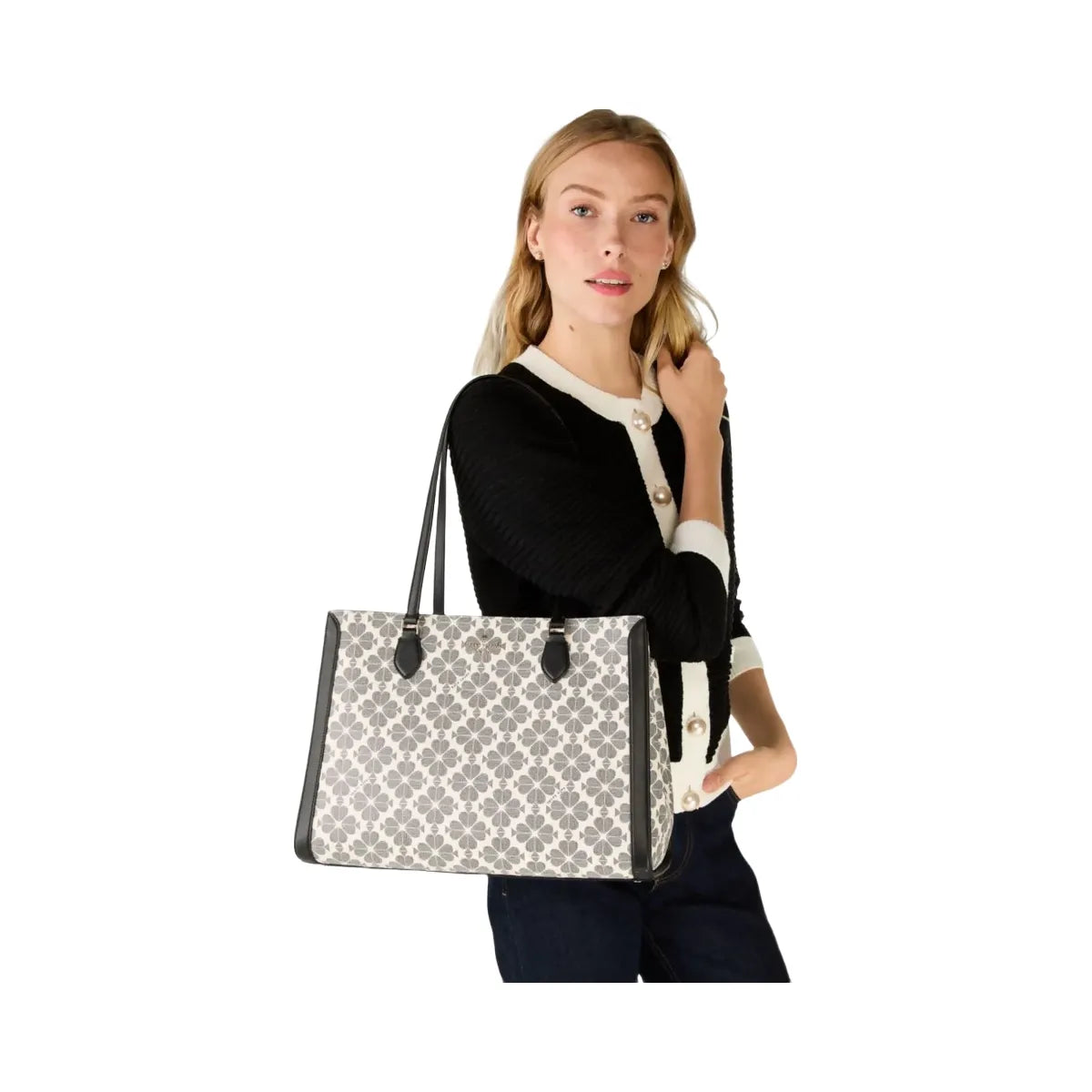 Kate Spade Signature Spade Flower East West Large Laptop Tote Black Multi