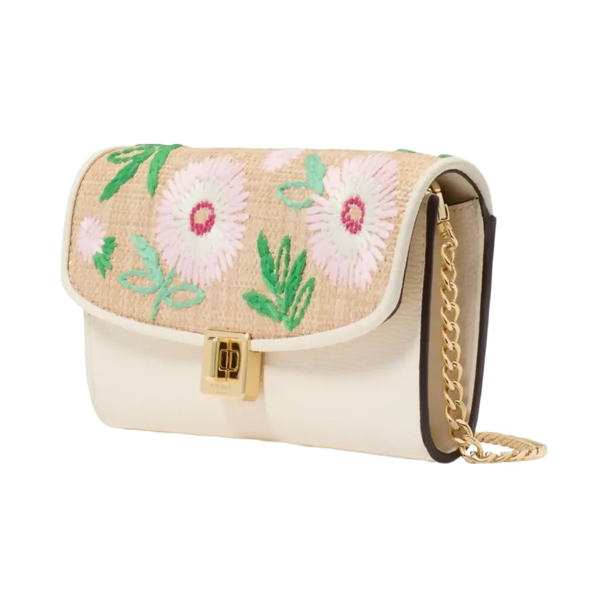 Kate Spade Phoebe Straw Turnlock Wallet on chain Natural Multi