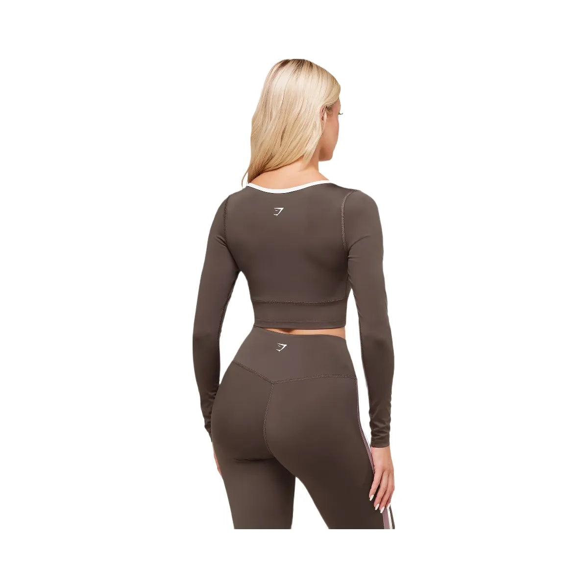 Gymshark Piping Long Sleeve Crop Top - Walnut Brown/Chestnut Pink/Soft White