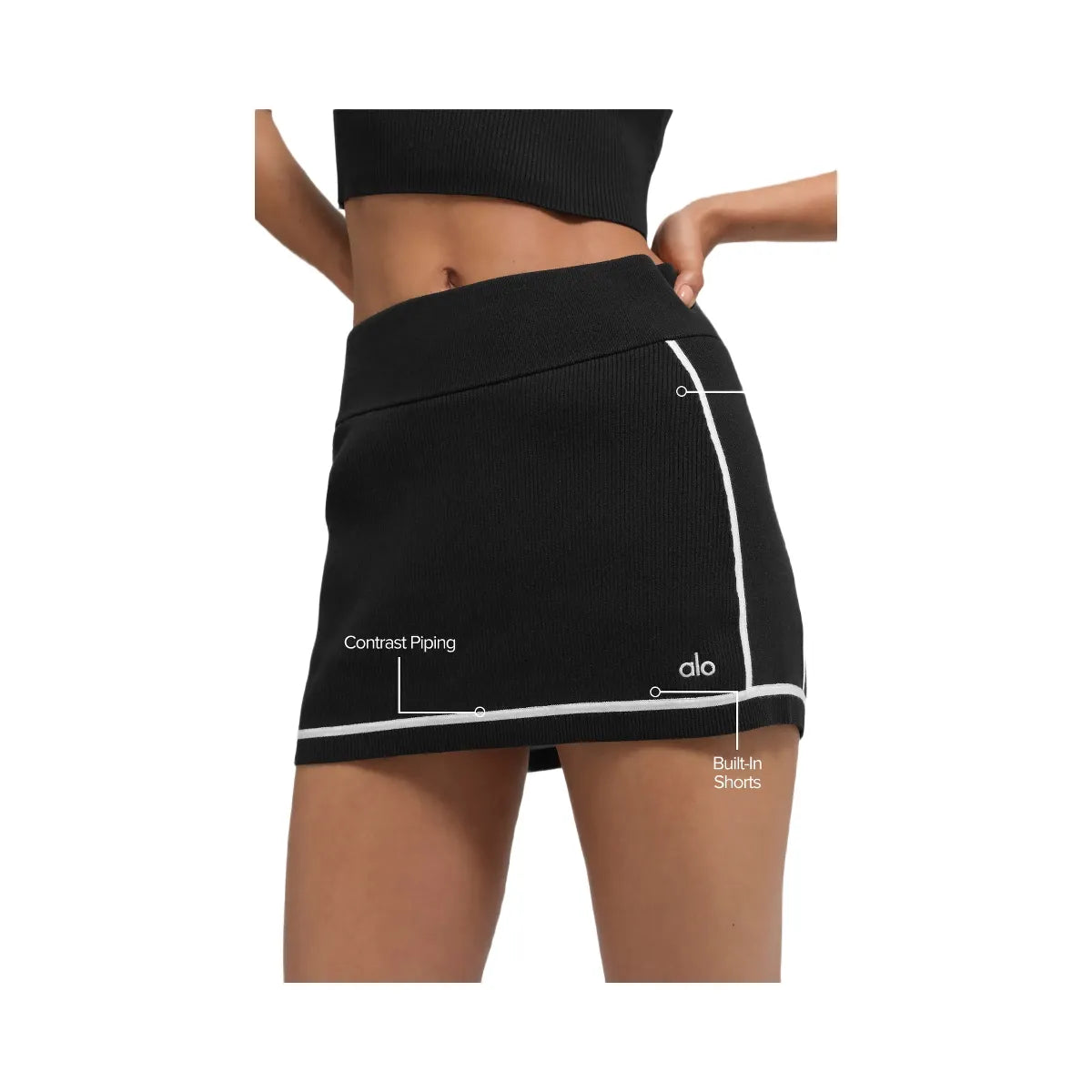 Alo Women's Ribbed Sweater Knit Highline Mini Skirt - Black/White