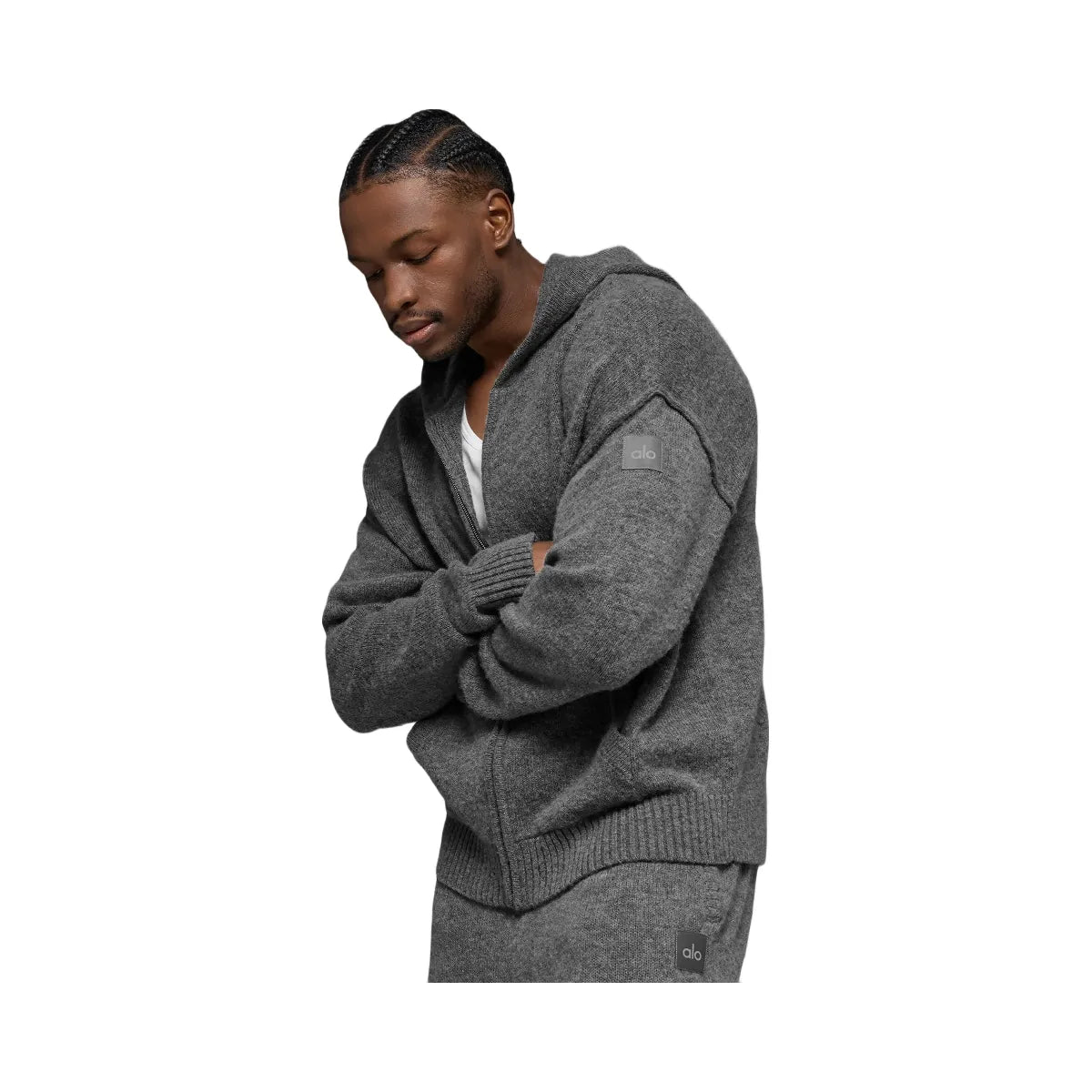 Alo Men's Wool Cashmere New Class Full Zip Hoodie - Platinum Grey