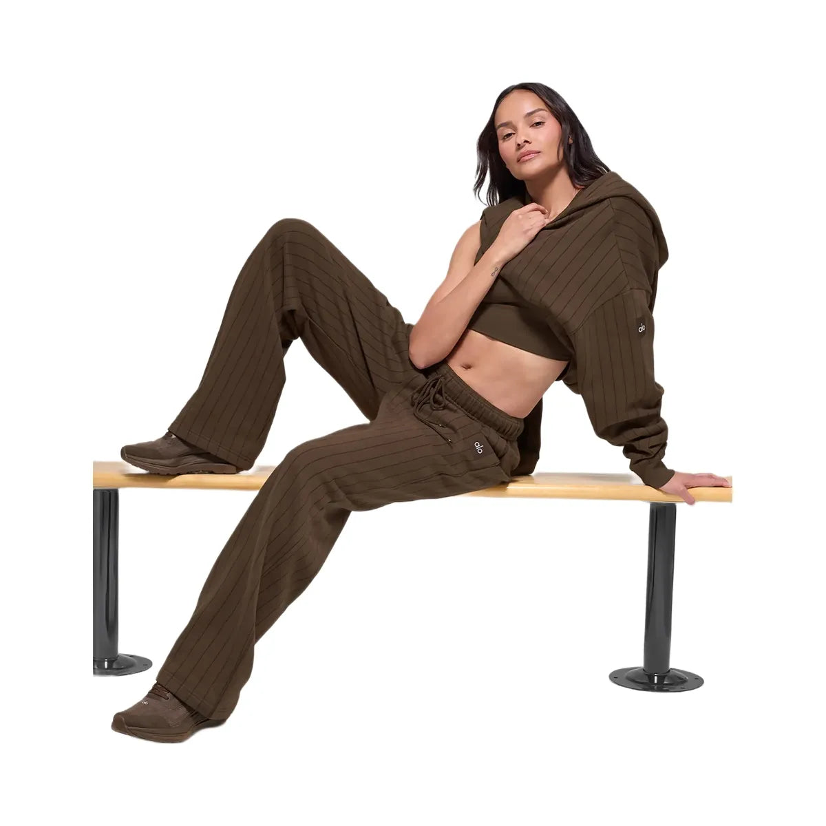 Alo Pinstripe Straight Leg Sweatpant - Espresso Pinstripe